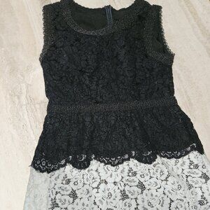 Corporate Goth Black and white lace sleeveless dress